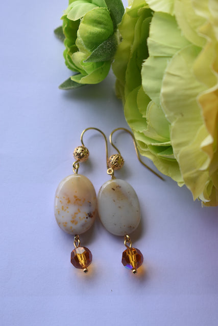 Polkadot Chalcedony and crystal earrings