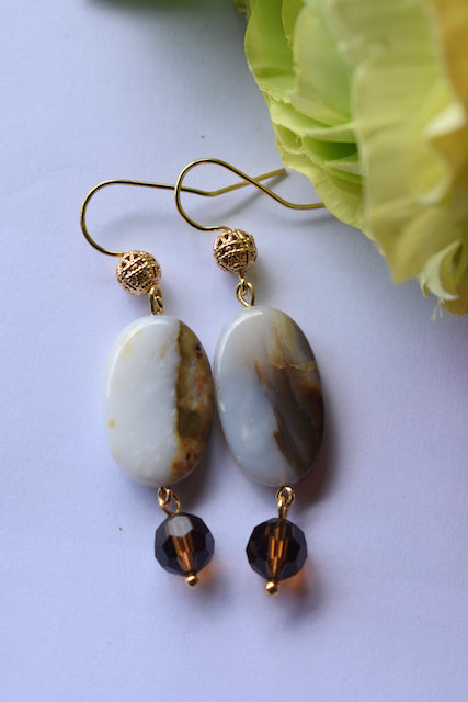 Polkadot Chalcedony and crystal earrings