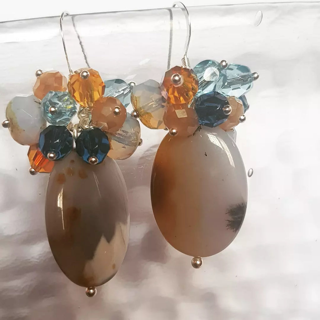 Polkadot Chalcedony and Blue Earrings