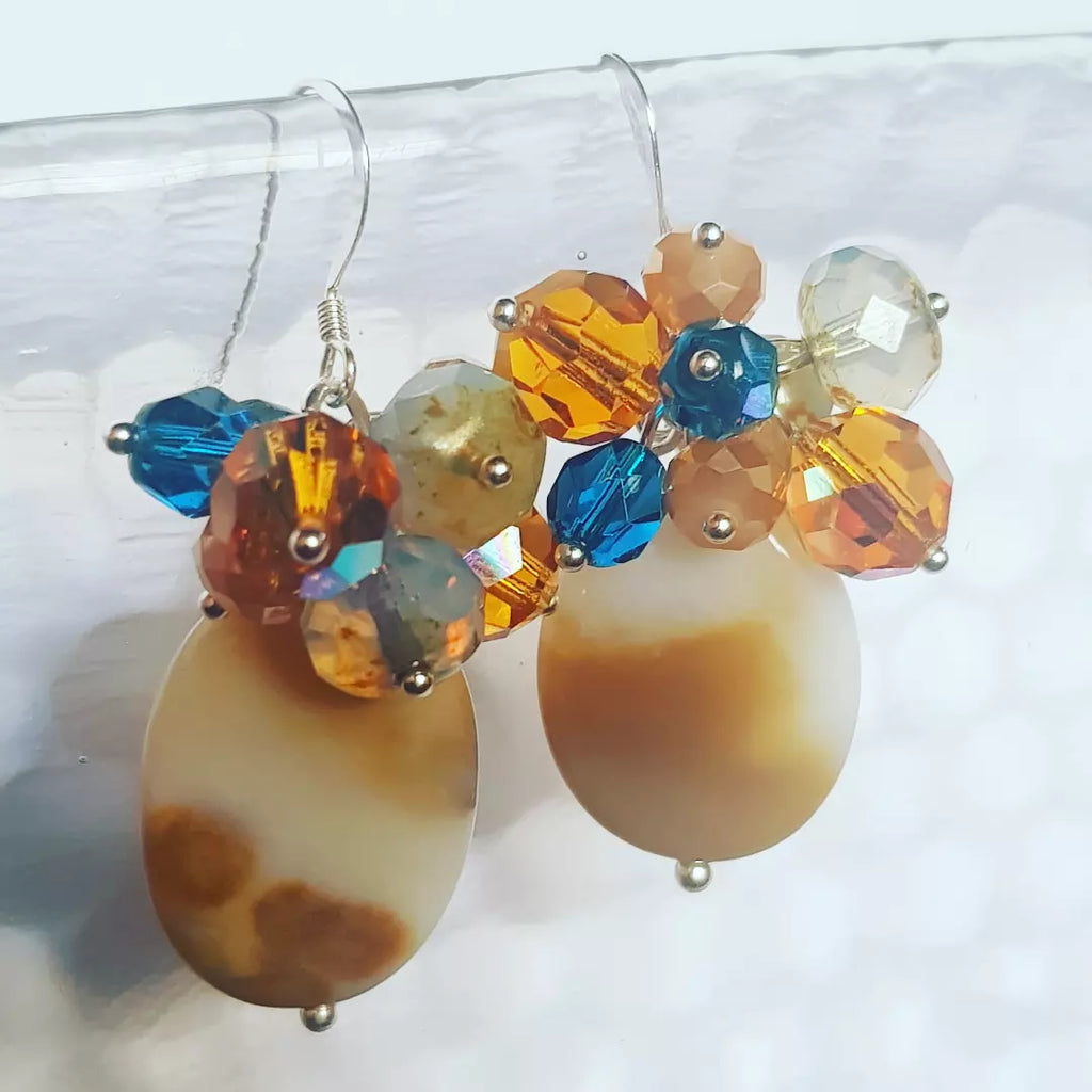 Polkadot Chalcedony and Blue Earrings